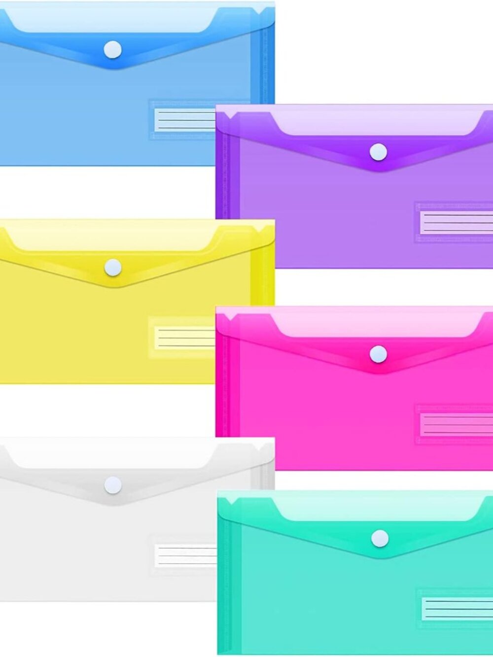 24 Pack Plastic Pencil Pouch, Clear Poly Envelopes File Bill Bag with Label Pock